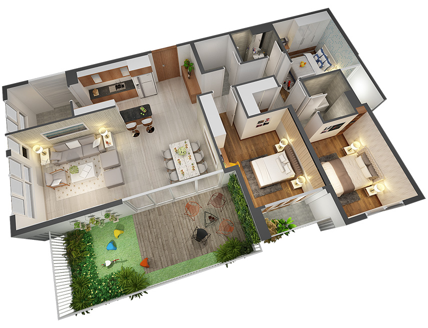 Căn hộ 3PN - 131.64m 3D