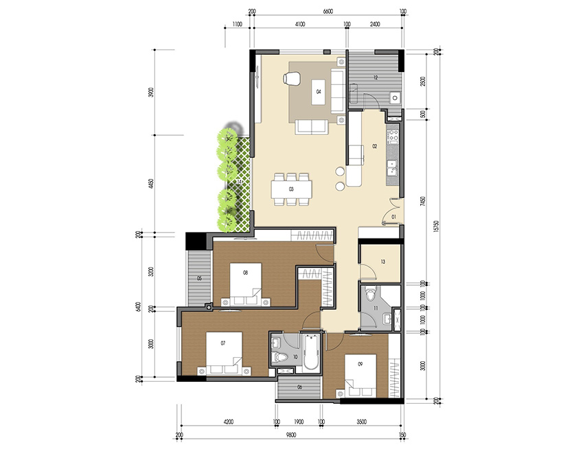 Căn hộ 3PN - 126.18m 2D