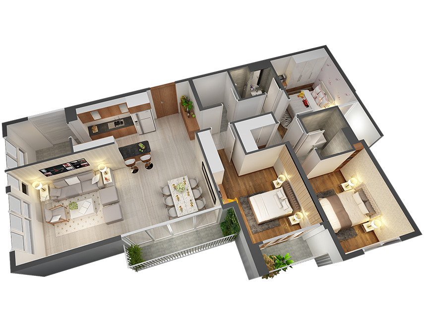 Căn hộ 3PN - 123.18m 3D