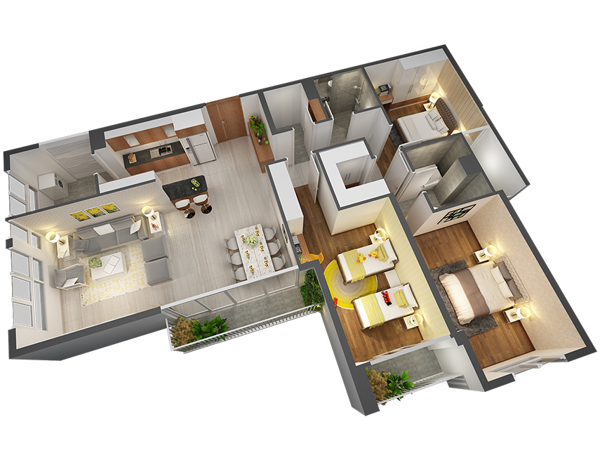 Căn hộ 3PN - 135.54m 3D