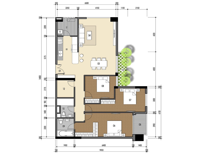 Căn hộ 3PN - 121.00m 2D