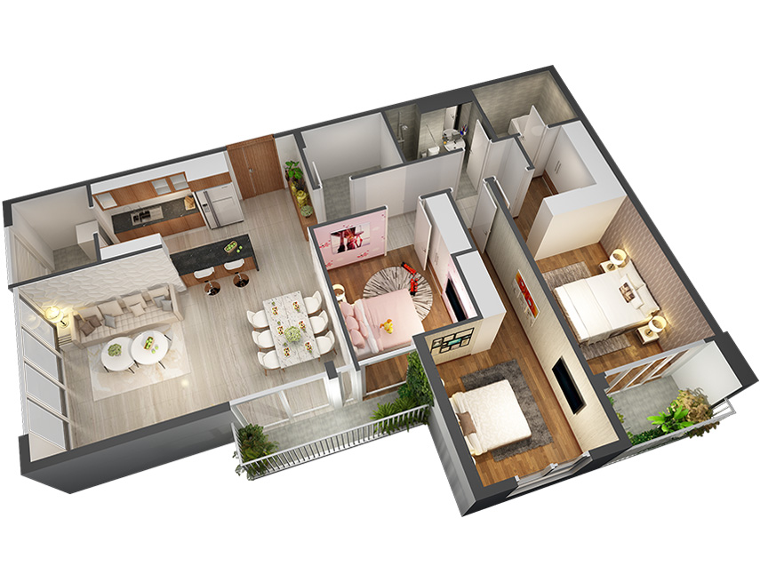 Căn hộ 3PN - 121.00m 3D