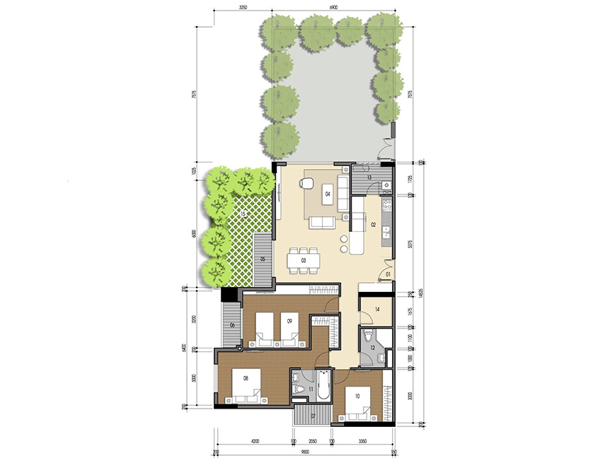 Căn hộ 3PN - 121.60m 2D