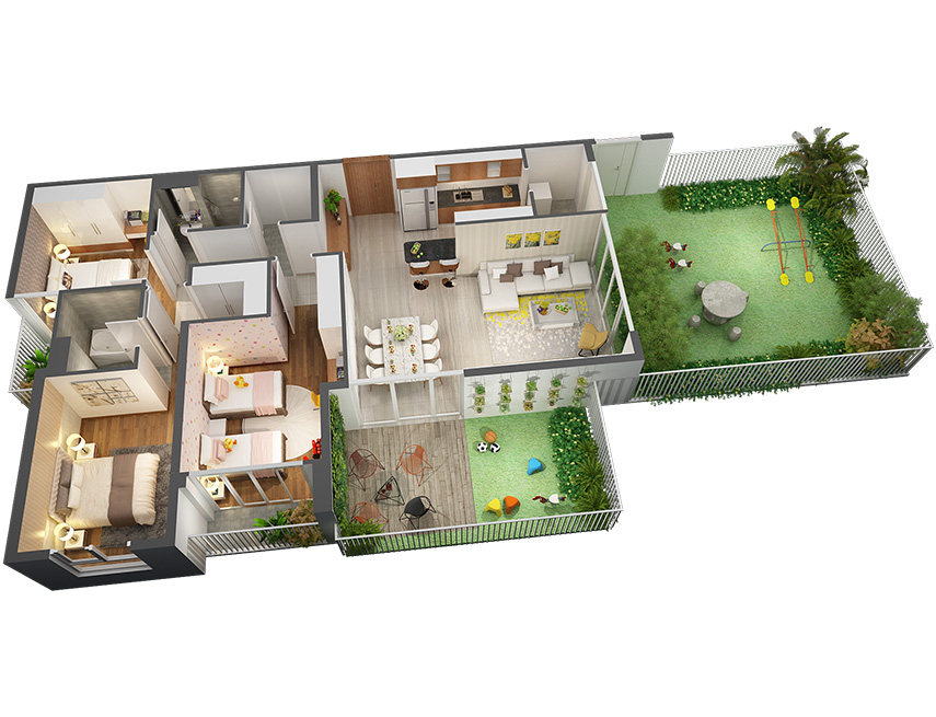 Căn hộ 3PN - 121.60m 3D