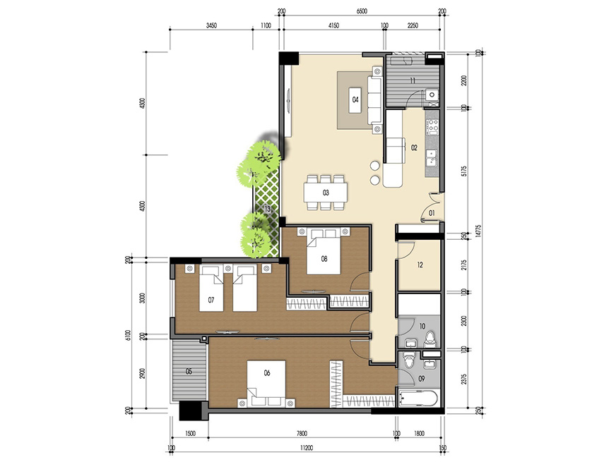 Căn hộ 3PN - 129.28m 2D
