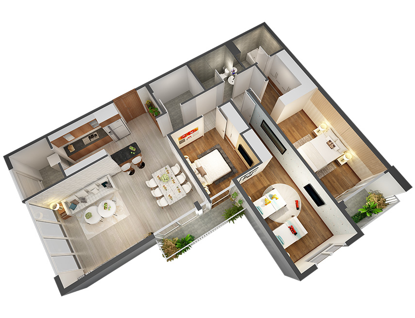 Căn hộ 3PN - 129.28m 3D