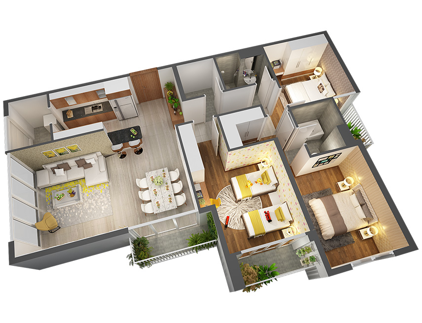 Căn hộ 3PN - 117.72m 3D