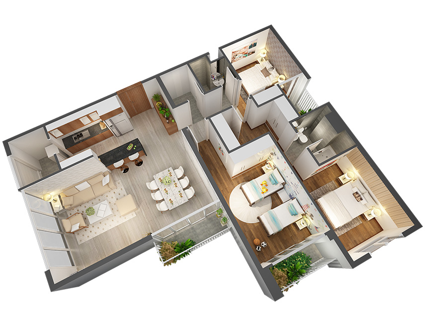 Căn hộ 3PN - 119.84m 3D