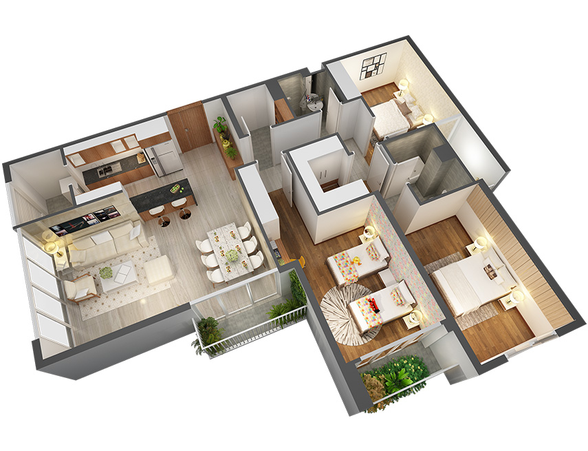 Căn hộ 3PN - 126.53m 3D