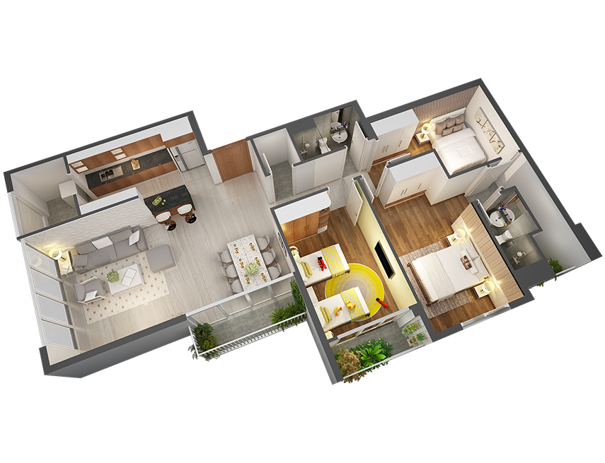 Căn hộ 3PN - 119.10m 3D