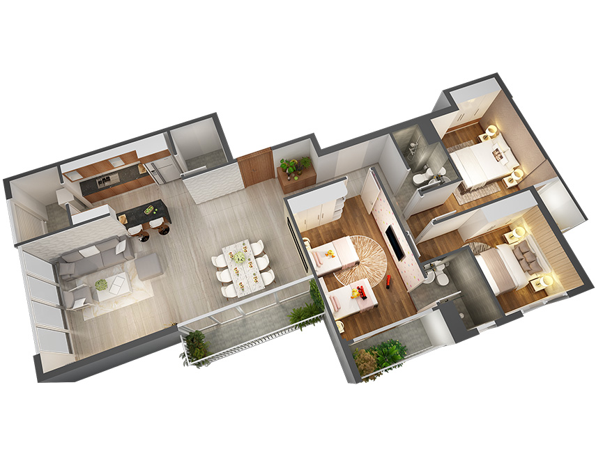 Căn hộ 3PN - 122.36m 3D