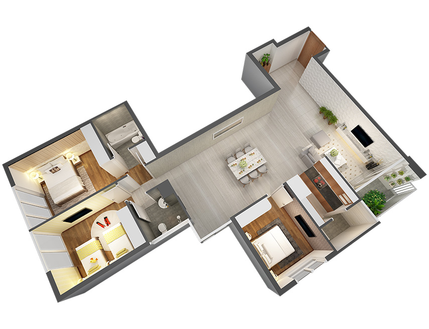 Căn hộ 3PN - 126.73m 3D