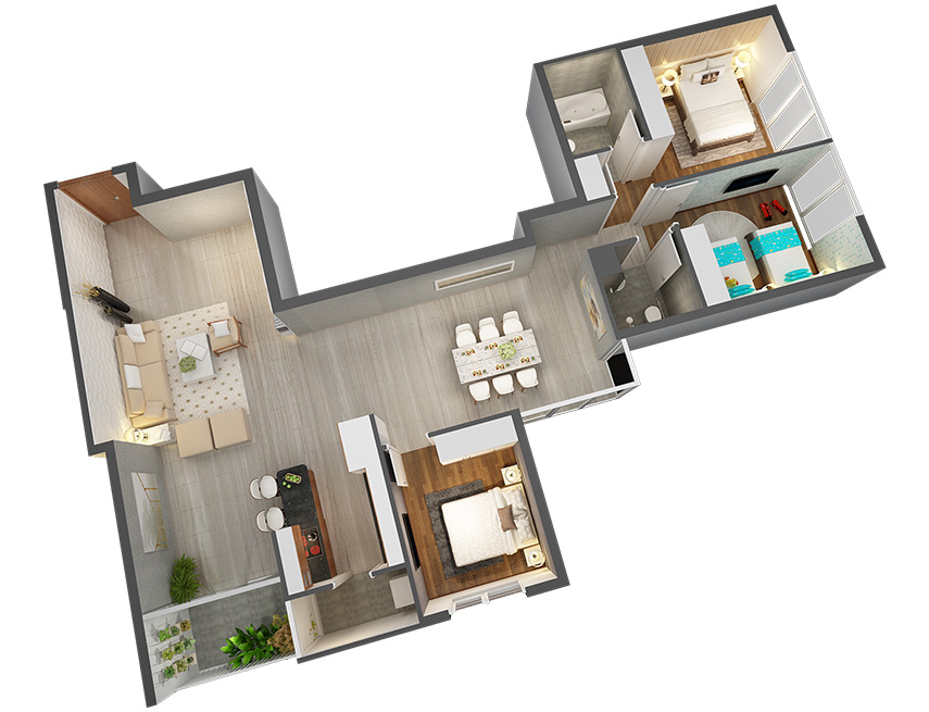 Căn hộ 3PN - 129.93m 3D