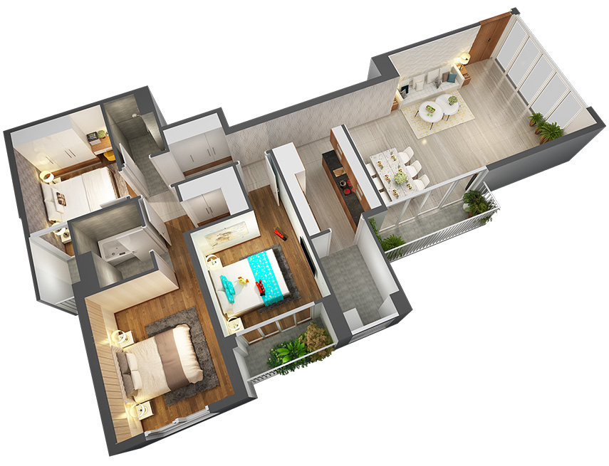 Căn hộ 3PN - 114.68m 3D