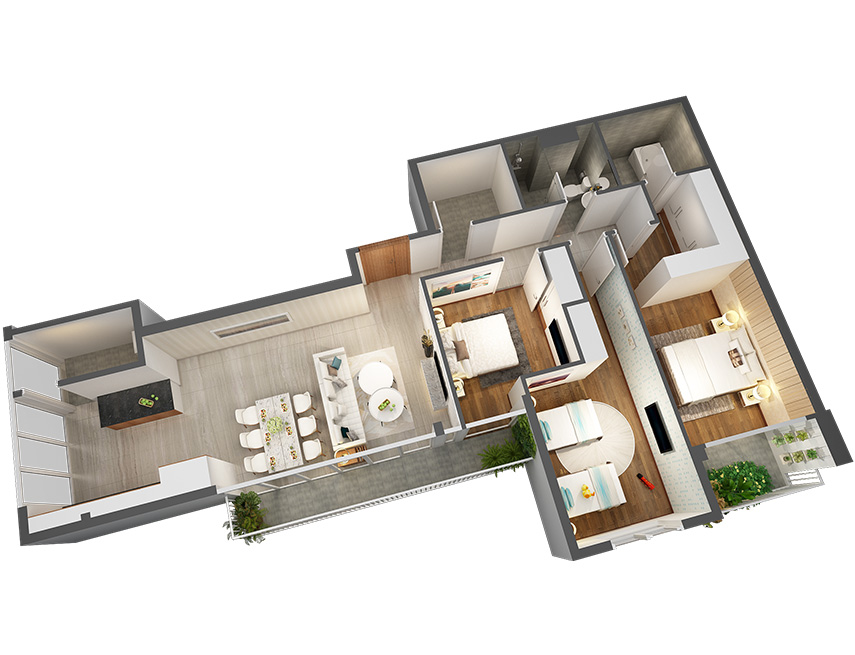 Căn hộ 3PN - 114.85m 3D