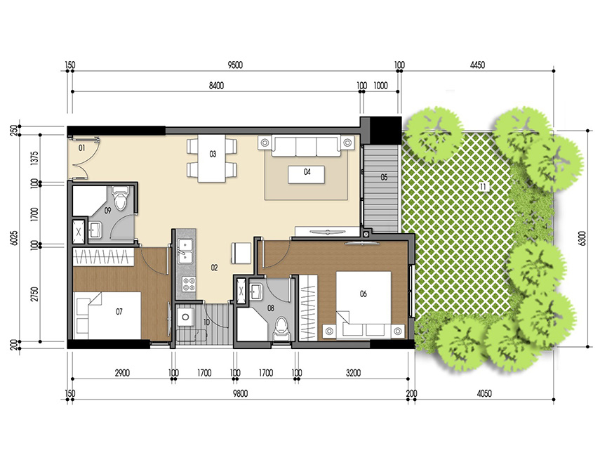 Căn hộ 2PN - 61.65m 2D