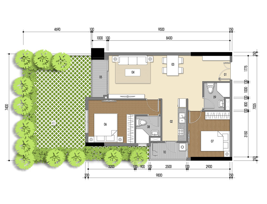 Căn hộ 2PN - 67.74m 2D