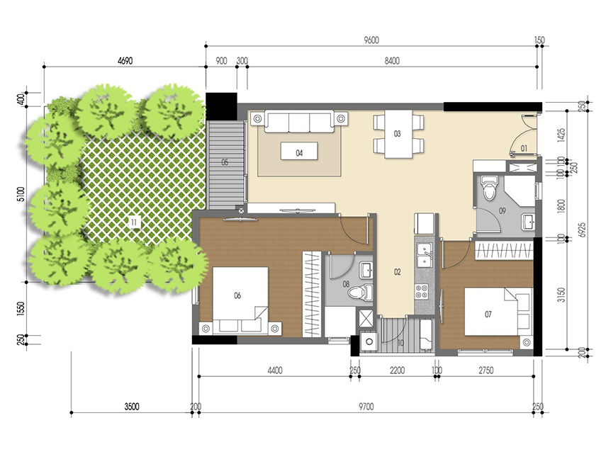 Căn hộ 2PN - 68.64m 2D