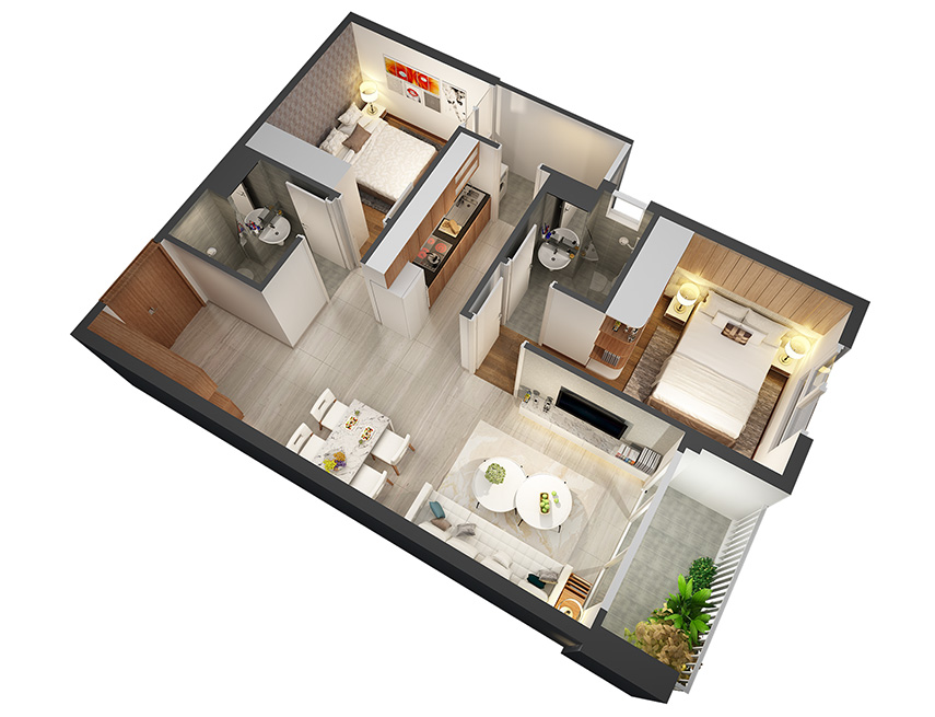 Căn hộ 2PN - 68.67m 3D