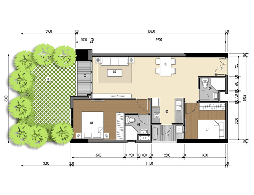 Căn hộ 2PN - 69.10m 2D