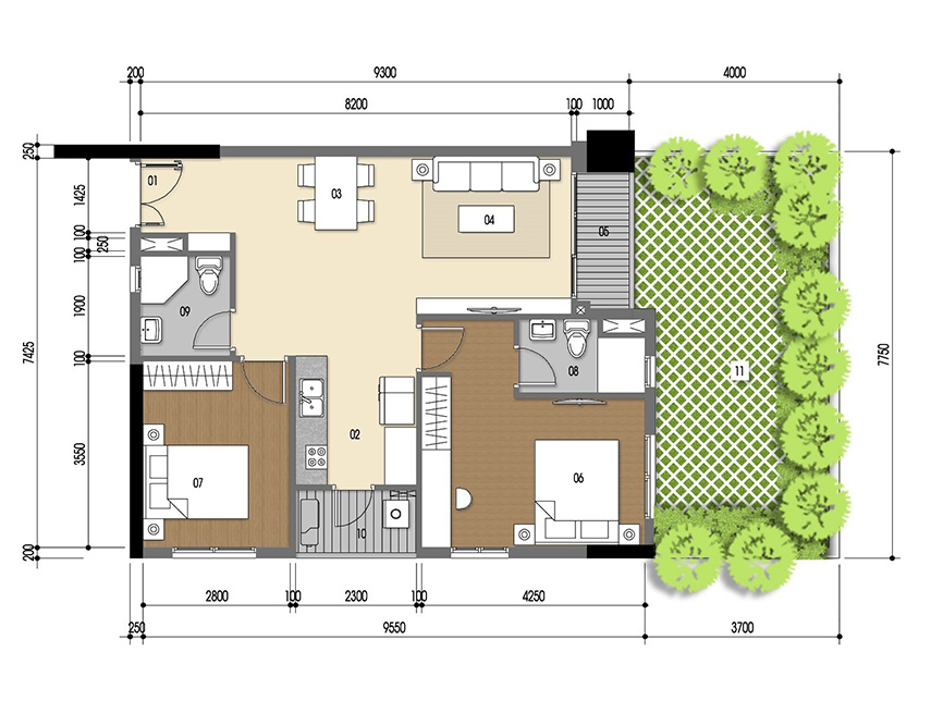 Căn hộ 2PN - 74.03m 2D