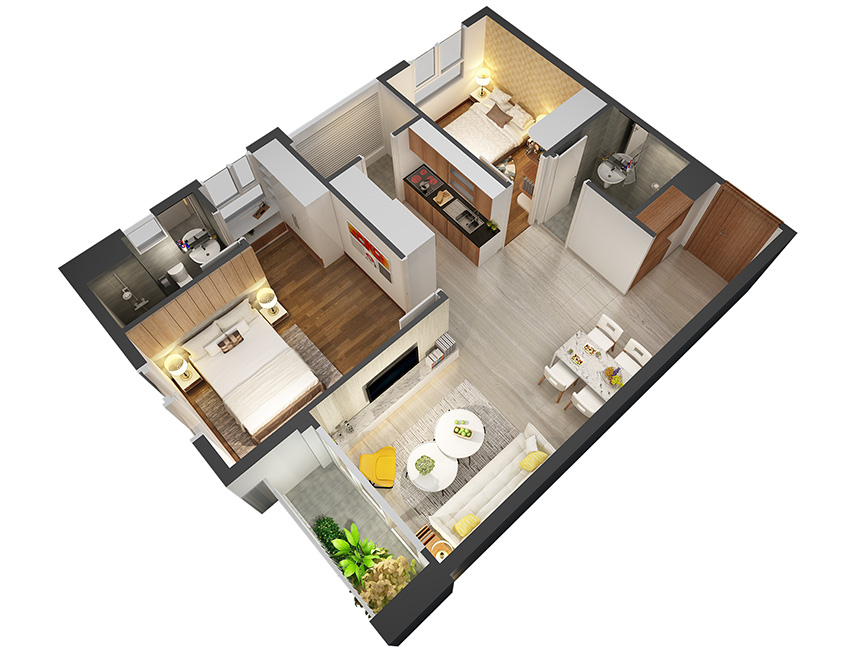 Căn hộ 2PN - 74.03m 3D