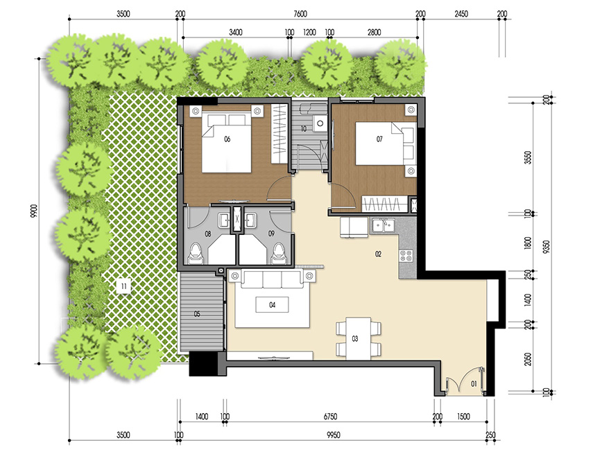 Căn hộ 2PN - 75.95m 2D