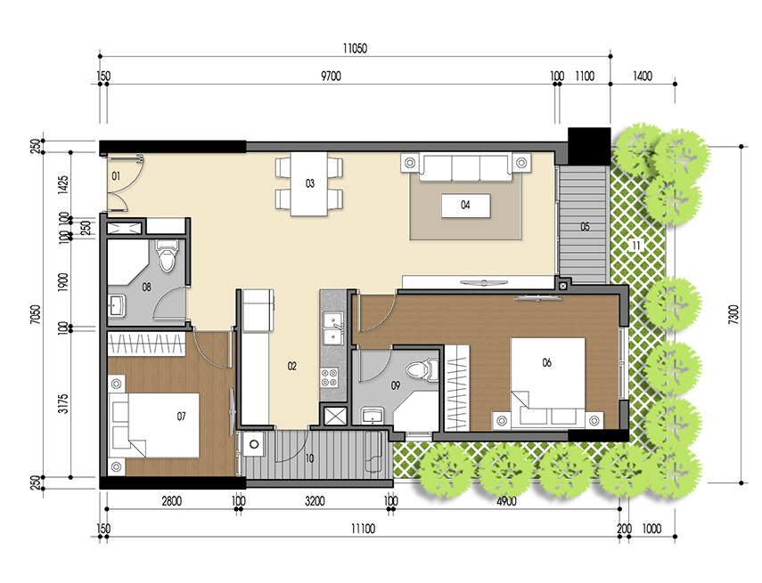 Căn hộ 2PN - 76.34m 2D