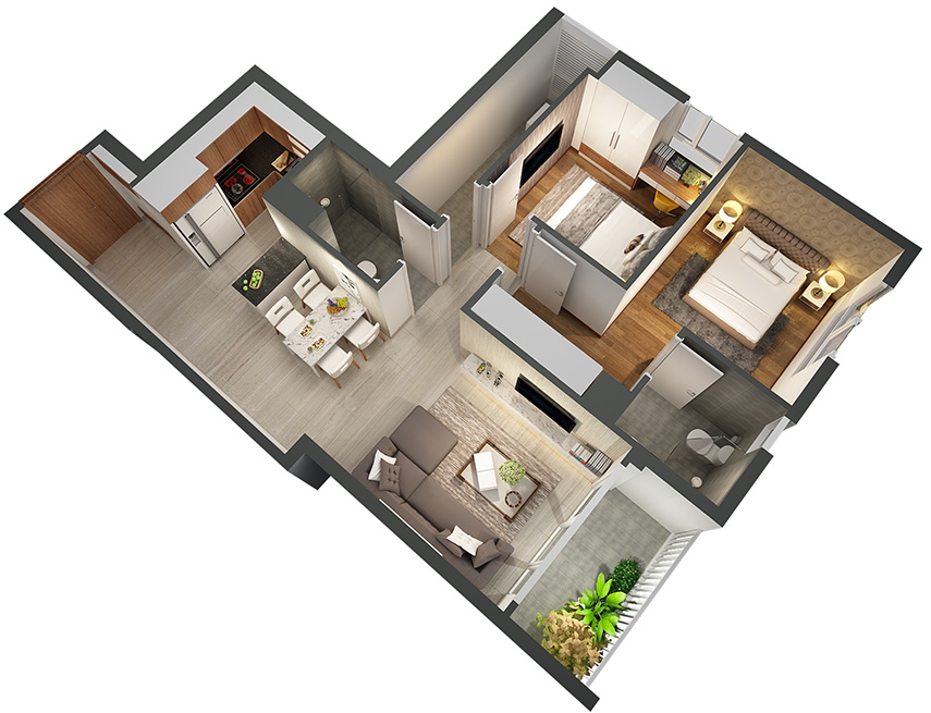 Căn hộ 2PN - 77.02m 3D