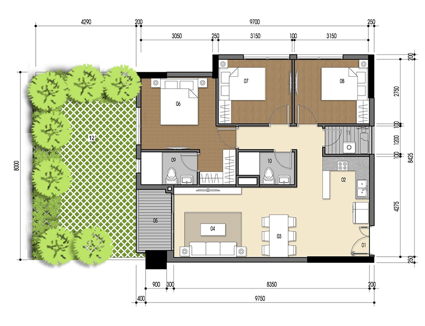 Căn hộ 3PN - 83.78m 2D