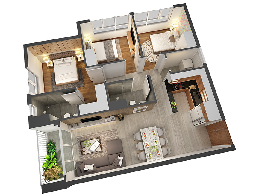 Căn hộ 3PN - 83.78m 3D