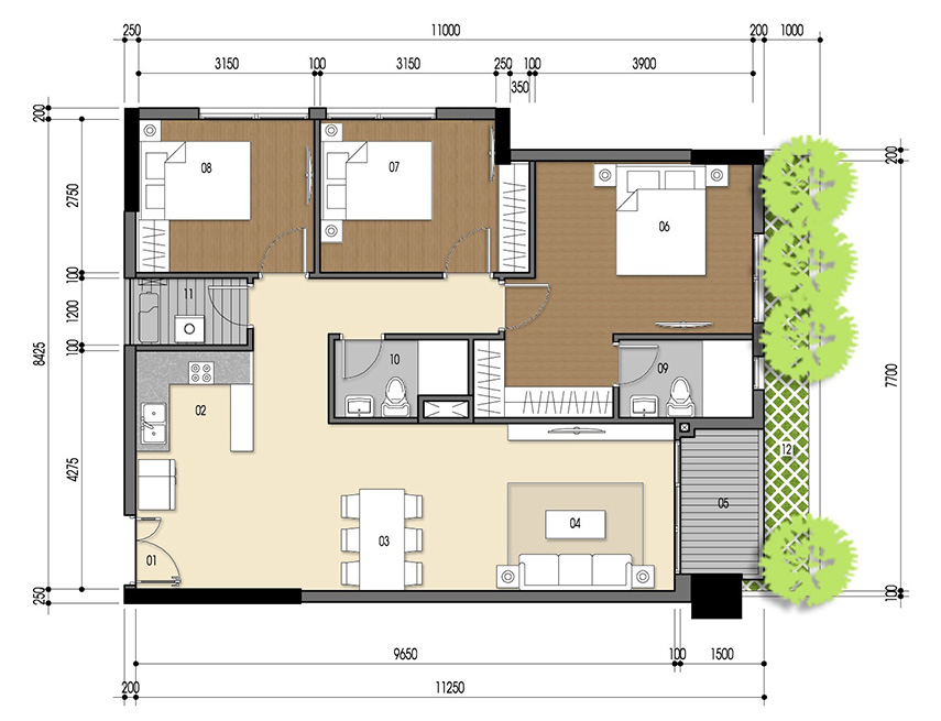Căn hộ 3PN - 94.05m 2D
