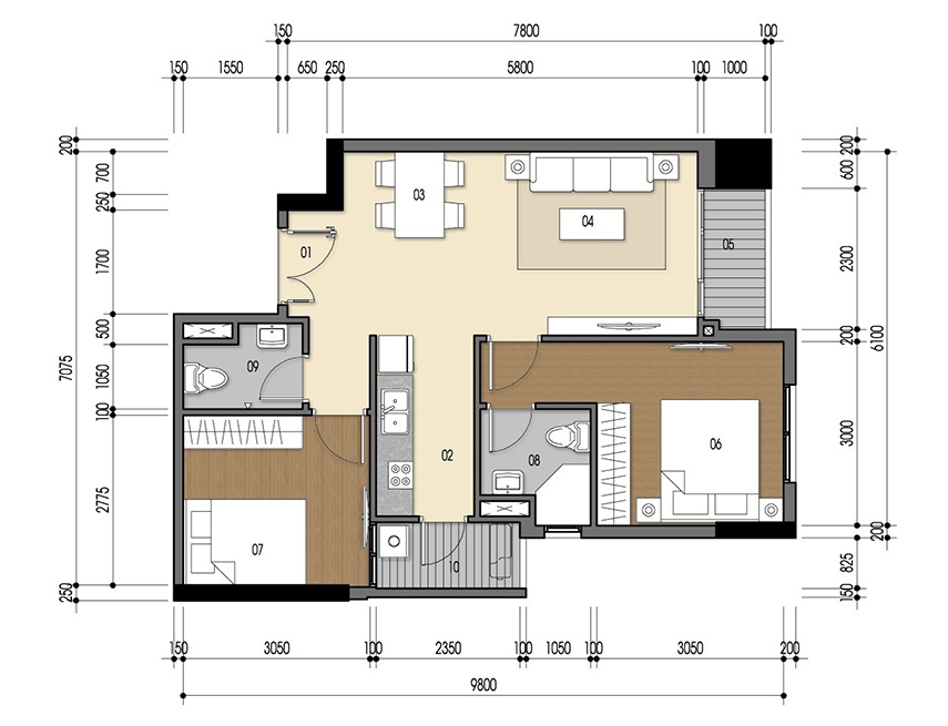 Căn hộ 2PN - 61.65m 2D