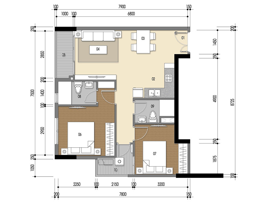 Căn hộ 2PN - 64.86m 2D