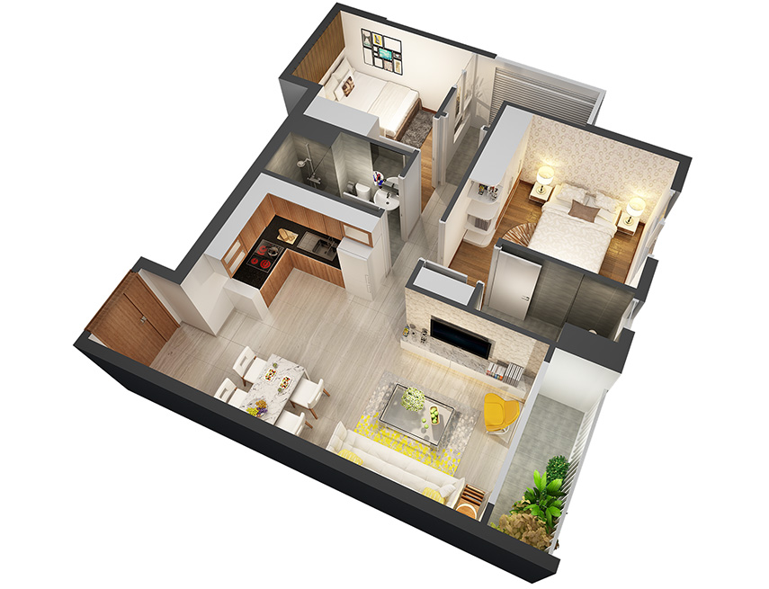 Căn hộ 2PN - 64.86m 3D