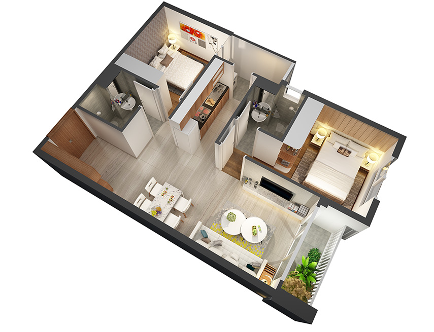 Căn hộ 2PN - 67.55m 3D