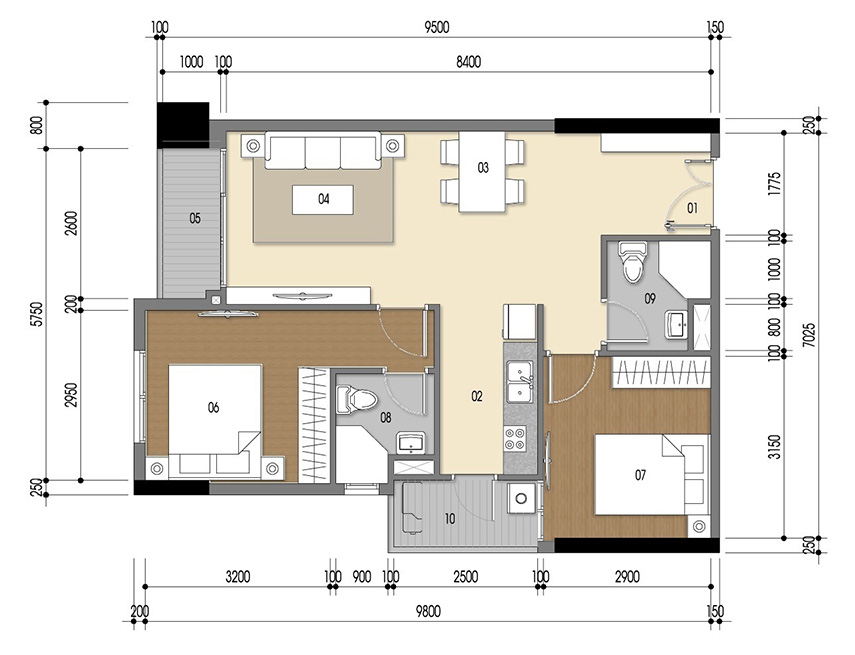 Căn hộ 2PN - 67.74m 2D
