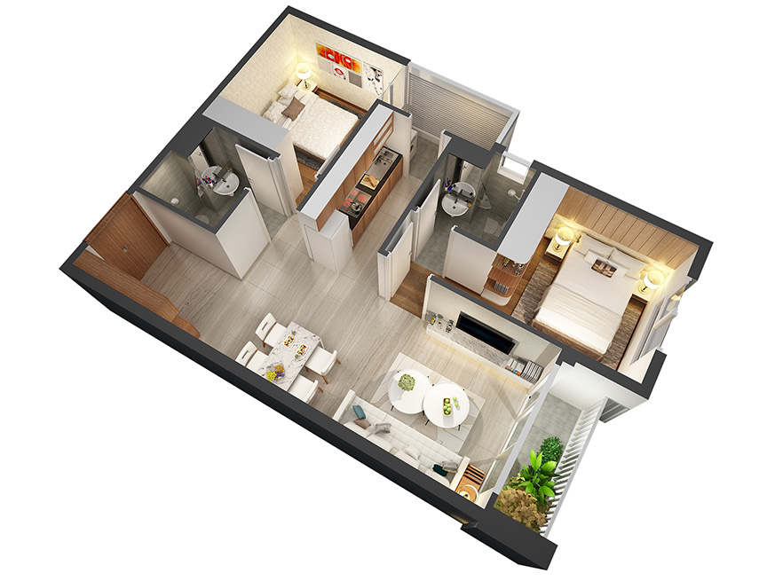 Căn hộ 2PN - 67.74m 3D