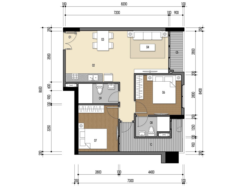 Căn hộ 2PN - 68.45m 2D
