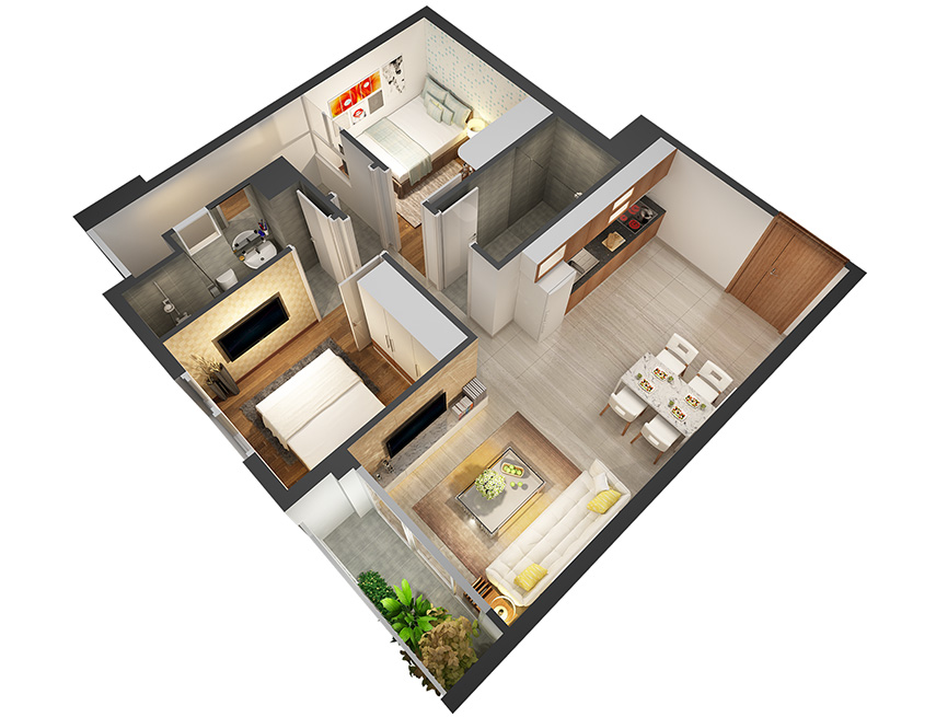 Căn hộ 3PN - 68.45m 3D