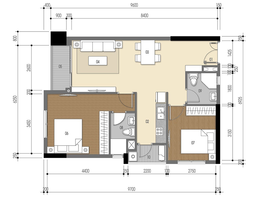 Căn hộ 2PN - 68.64m 2D