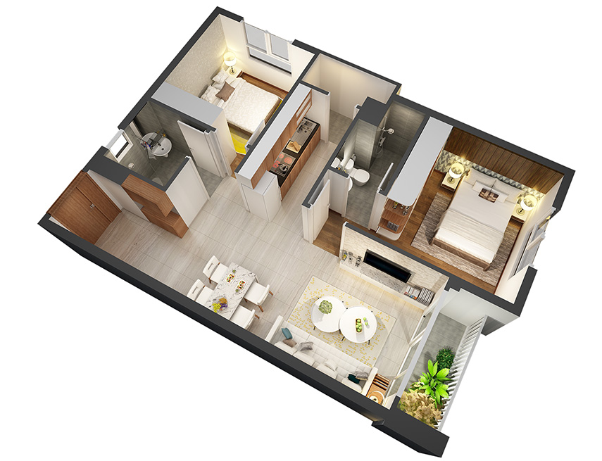 Căn hộ 2PN - 68.64m 3D