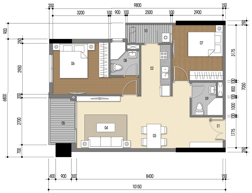 Căn hộ 2PN - 68.67m 2D