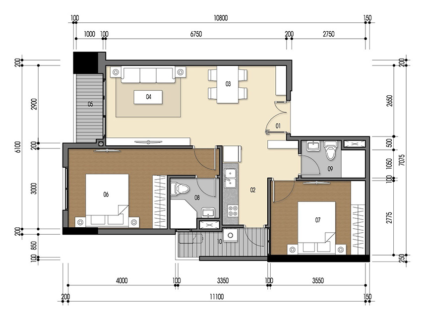 Căn hộ 2PN - 68.98m 2D
