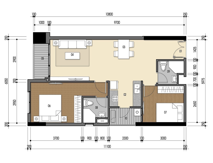 Căn hộ 2PN - 69.10m 2D
