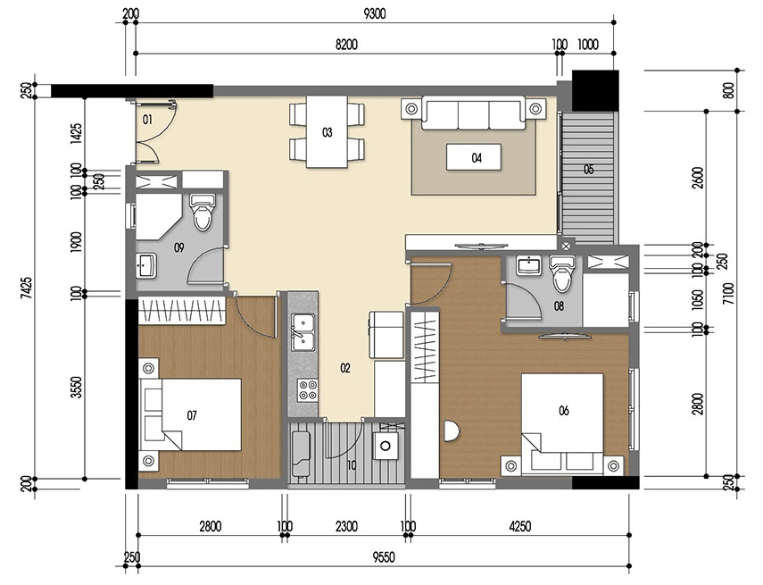 Căn hộ 2PN - 74.03m 2D