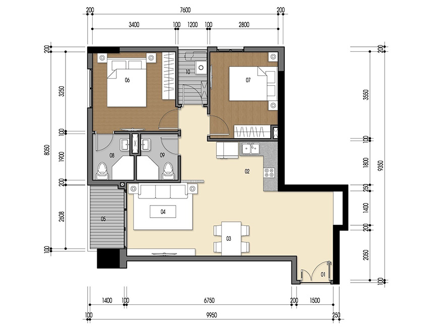 Căn hộ 2PN - 75.95m 2D