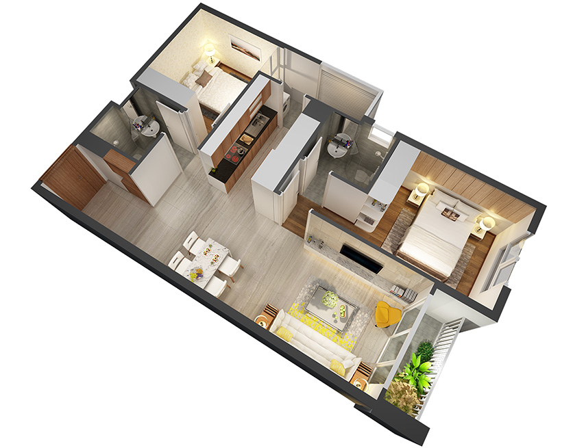 Căn hộ 2PN - 76.13m 3D