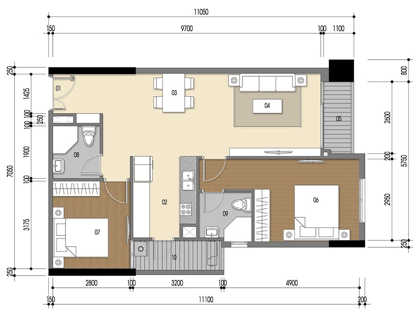 Căn hộ 2PN - 76.34m 2D