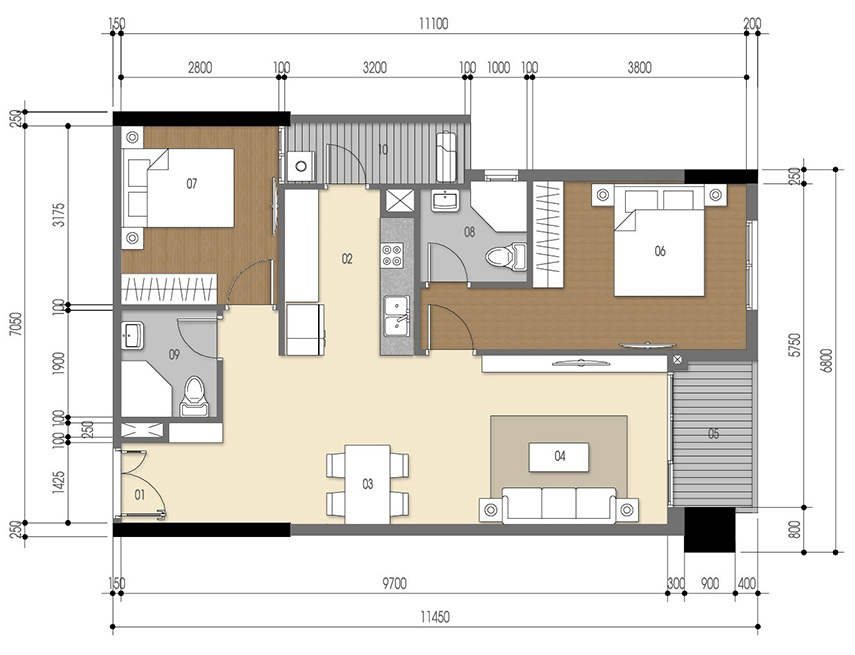 Căn hộ 2PN - 77.46m 2D